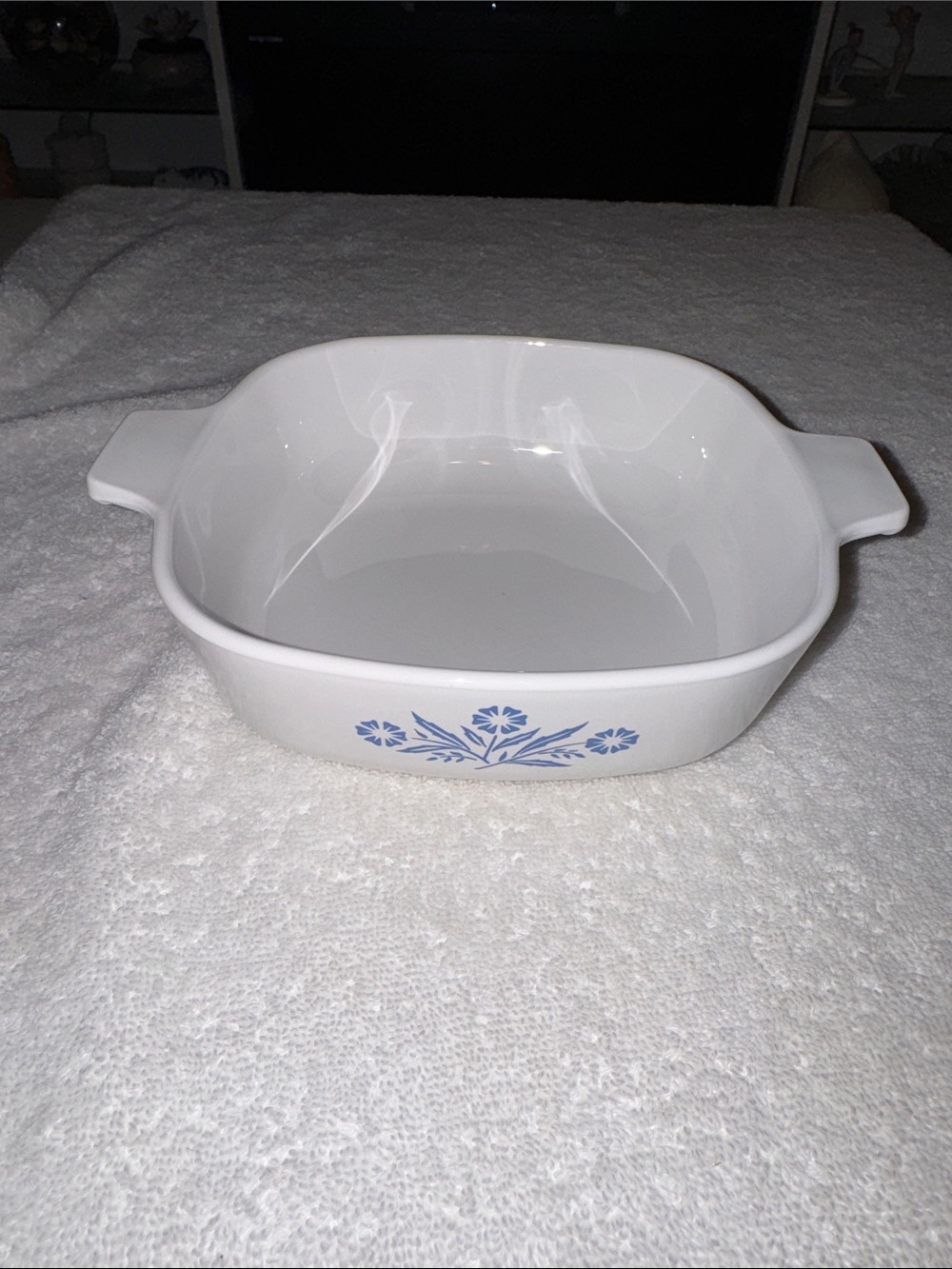 Vintage Corningware White Casserole with Blue Floral Accent ( NO LID )